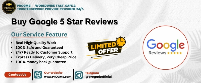 Buy permanent Google 5-star reviews from real users. 100% secure, delivery with photo-proof, organic growth, and 24/7 support from ProGmb.